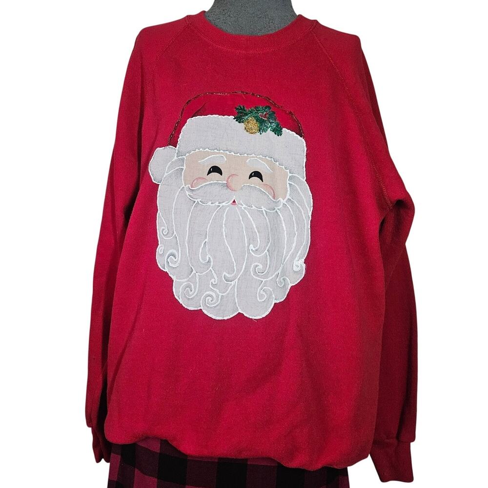Handmade Puffy Paint Santa Christmas Holiday Sweatshirt Size Large